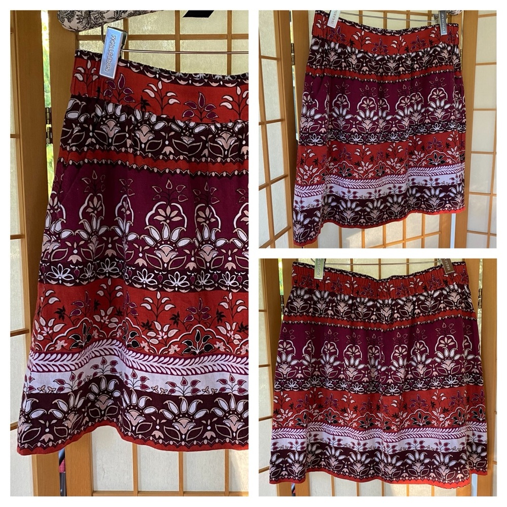 Ann Taylor Loft Linen Blend Batik Floral Print Mini Skirt.SZ M